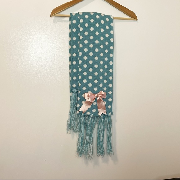 Mukluks Winter Bow Scarf Blue and White Dots - Picture 2 of 10